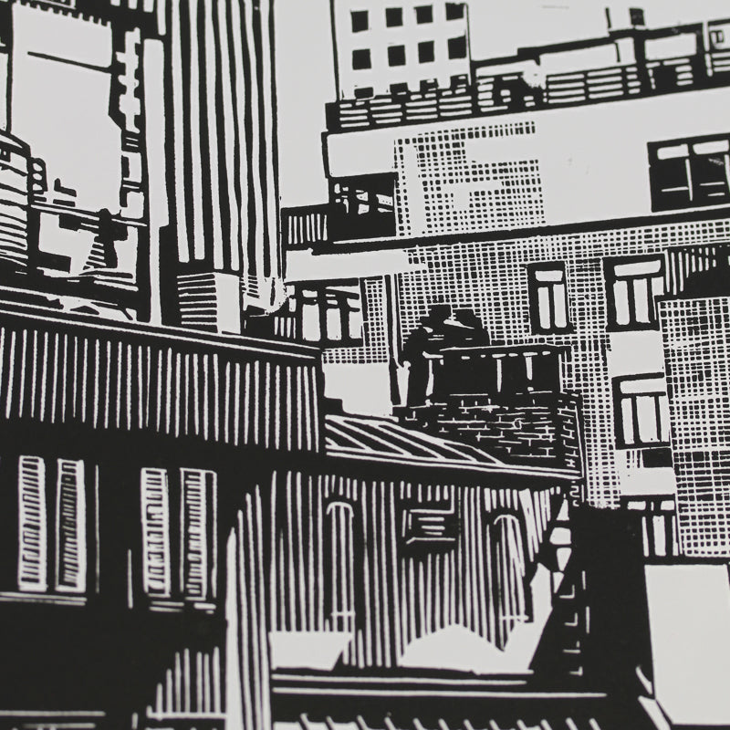W 54th St. - Black - Limited Edition Linocut Print