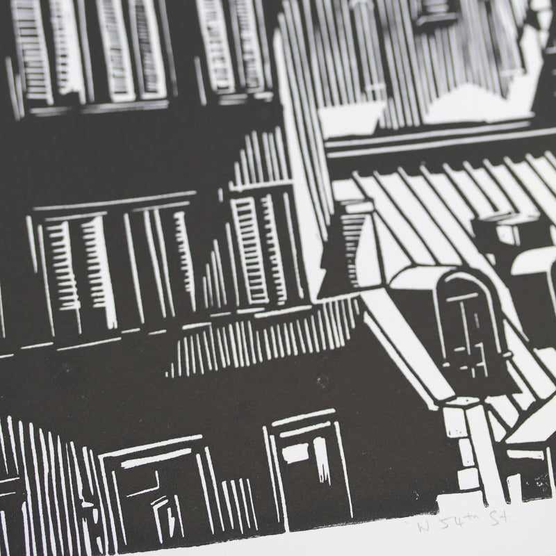 W 54th St. - Black - Limited Edition Linocut Print