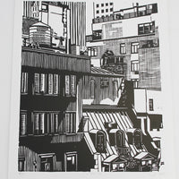 W 54th St. - Black - Limited Edition Linocut Print