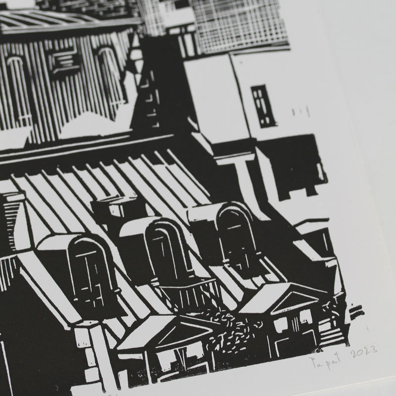 W 54th St. - Black - Limited Edition Linocut Print