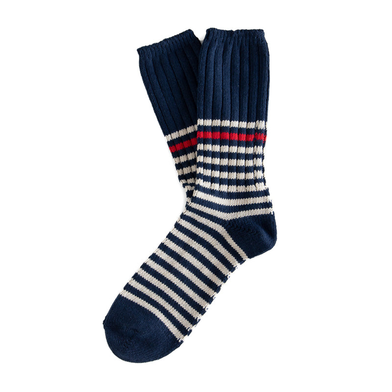 Recycled Cotton Socks - Navy with White Stripes