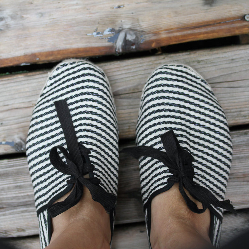 French Espadrilles - black and white stripes lace-up