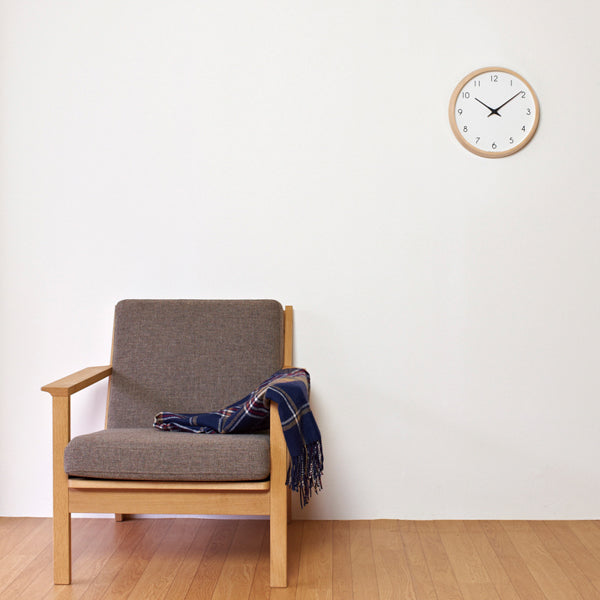 Simple, white and plywood wall clock. Made in Japan. Brook Farm General Store
