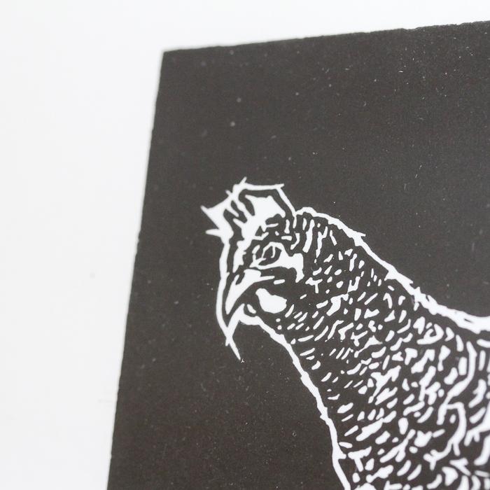 Peck. Limited Edition handmade linocut chicken print by Papat. 