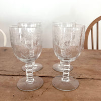Set of 4 Etched Wine Glasses