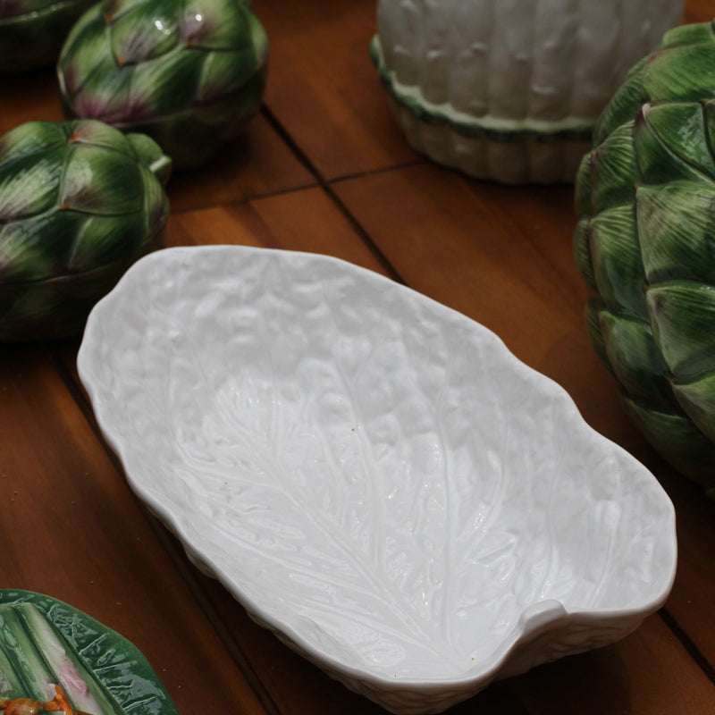 Vintage White Cabbage Leaf Serving Bowl