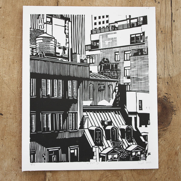 W 54th St. - Black - Limited Edition Linocut Print