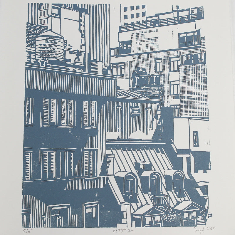 W 54th St. - Light Blue - Limited Edition Linocut Print