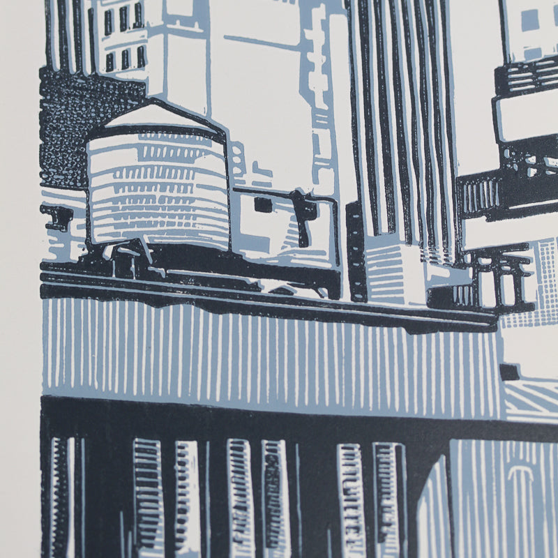 W 54th St. - Blue on Blue - Limited Edition Linocut Print