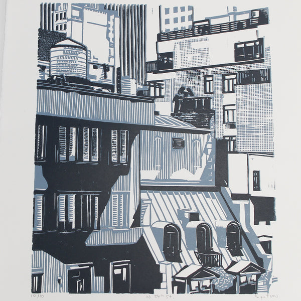 W 54th St. - Blue on Blue - Limited Edition Linocut Print
