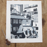 W 54th St. - Blue on Blue - Limited Edition Linocut Print