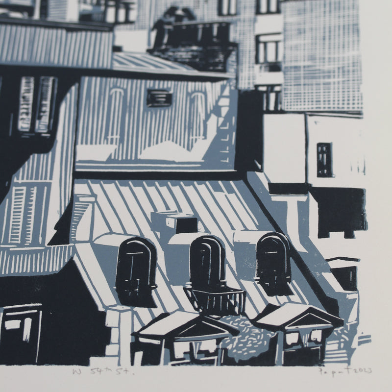 W 54th St. - Blue on Blue - Limited Edition Linocut Print