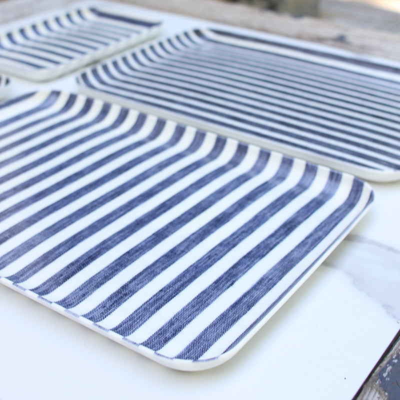 Linen Tray - Blue and White Stripes Lg