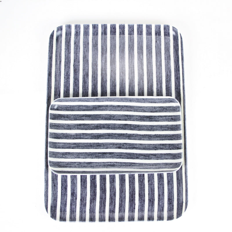 Linen Tray - Dark Blue and White Stripes Lg