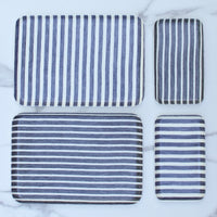 Linen Tray - Dark Blue and White Stripes Lg