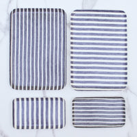 Linen Tray - Dark Blue and White Stripes Sm