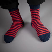 Recycled Cotton Socks - Navy with Red Stripes