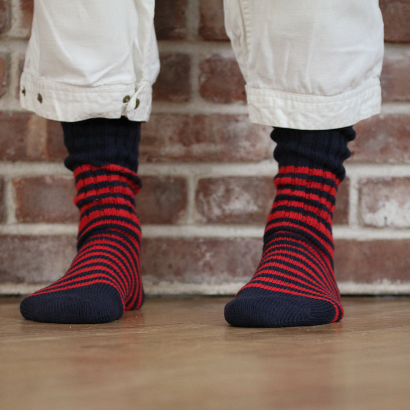 Recycled Cotton Socks - Navy with Red Stripes