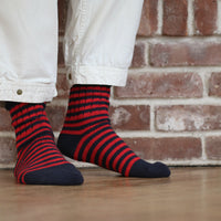 Recycled Cotton Socks - Navy with Red Stripes