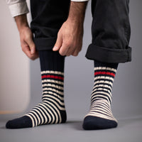 Recycled Cotton Socks - Navy with White Stripes