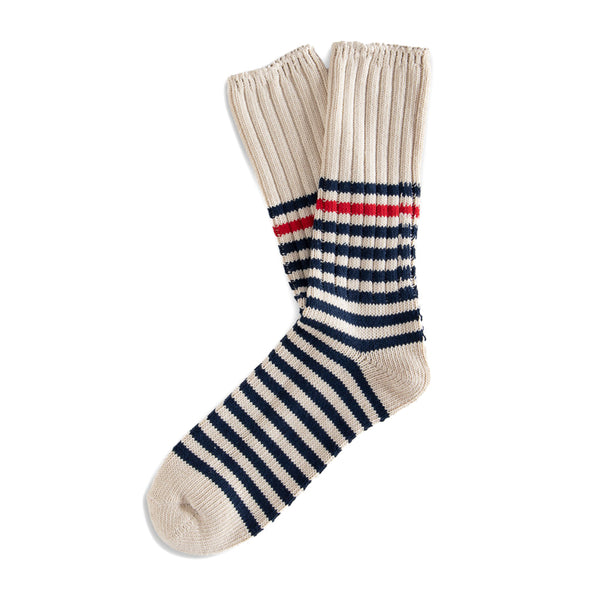 Recycled Cotton Socks - White with Navy Stripes